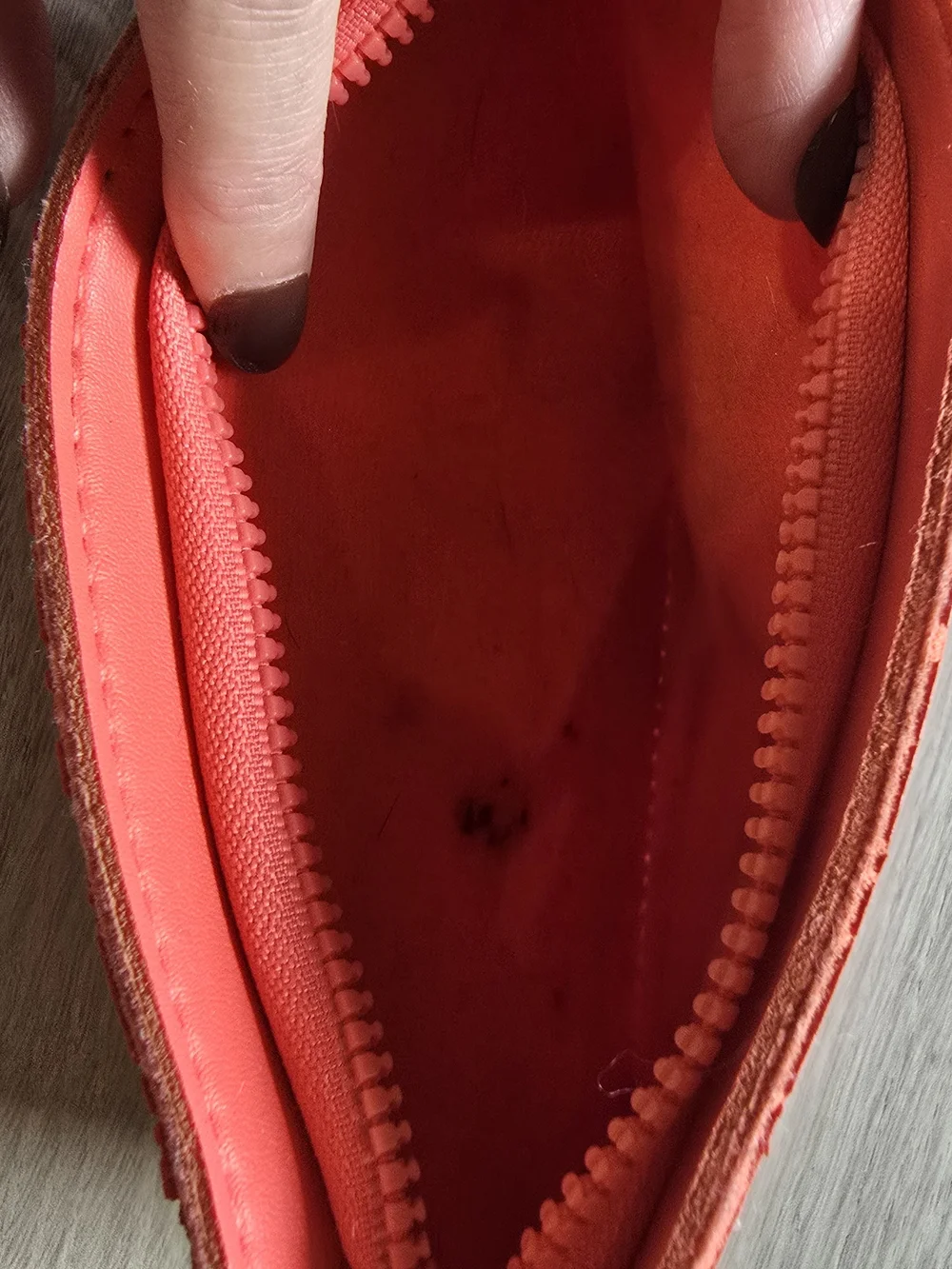 ipsy Neon Coral 'TICKET' Zip Pouch
